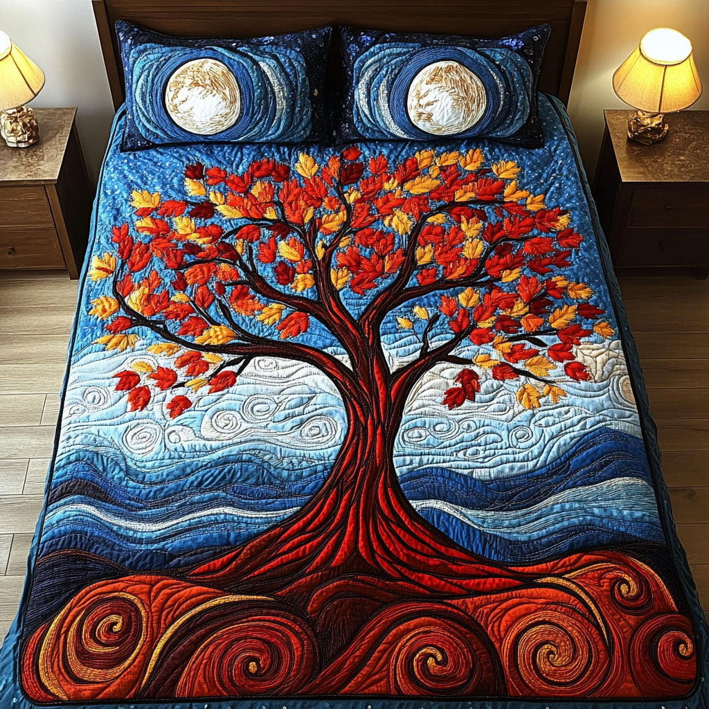 Cosmic Tree Quilted Bedding Set Cozy Bedroom Decor Tree Of Life Gifts For Dad