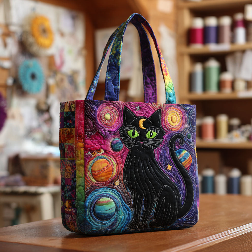 Cosmic Whiskers Quilted Tote Bag Cat Presents For Her