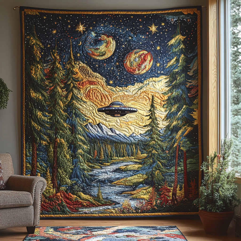 Cosmic Woodland Quilted Blanket Sofa Couch Throw Blanket Christmas Gifts For Nature Lovers