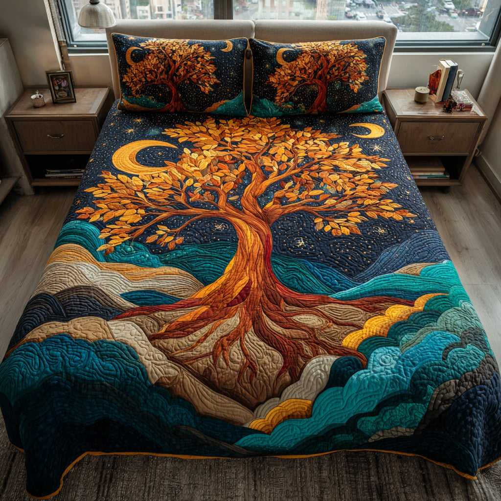 Cosmos Tree Of Life Quilted Bedding Set Perfect Housewarming Gift for a Cozy Bedroom