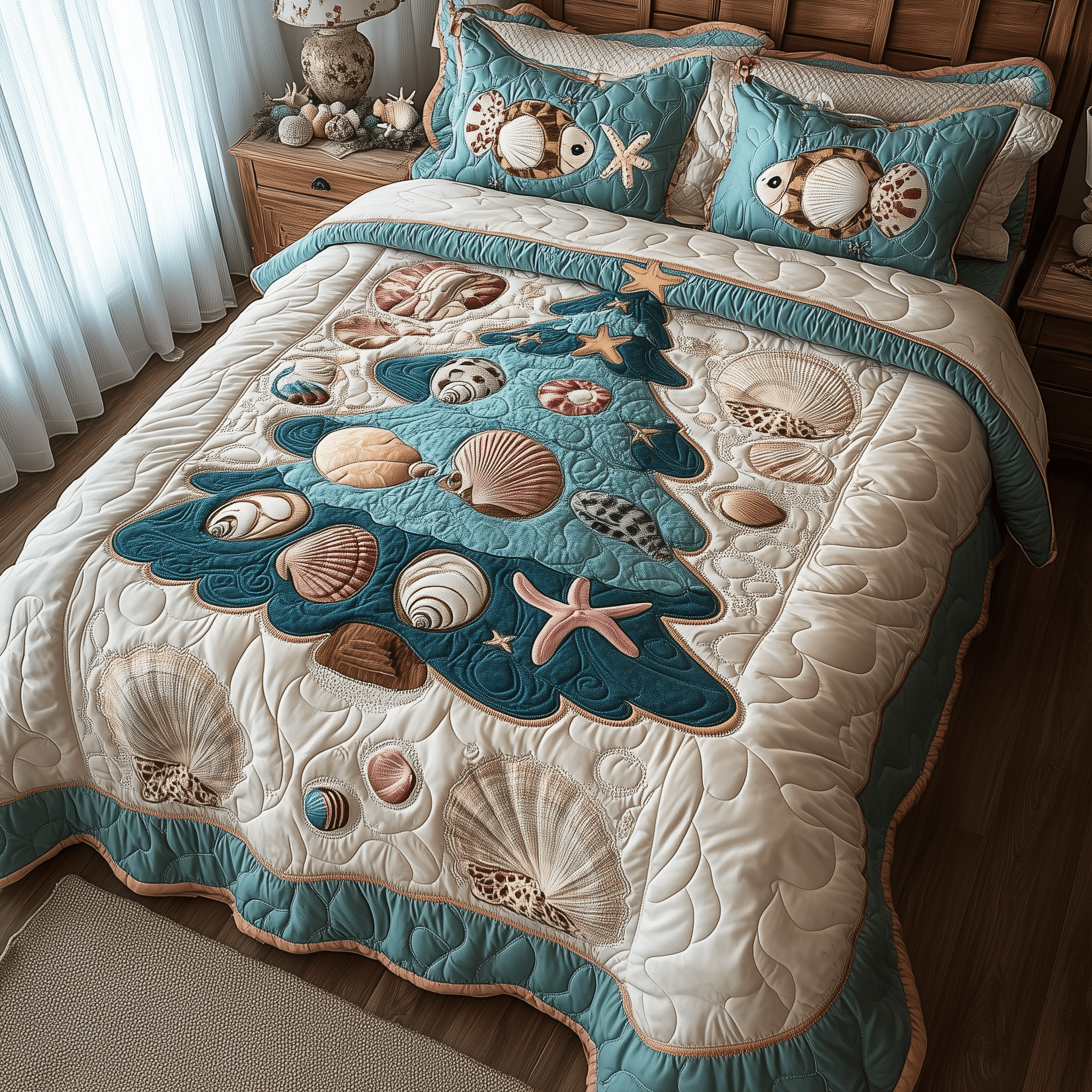 Costal Christmas Tree Quilted Bedding Set Father Christmas Gifts