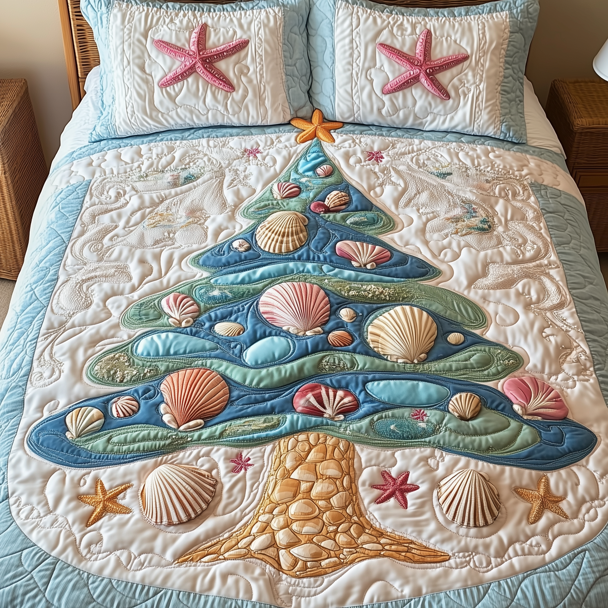 Costal Christmas Tree Quilted Bedding Set Sentimental Christmas Gifts For Boyfriend