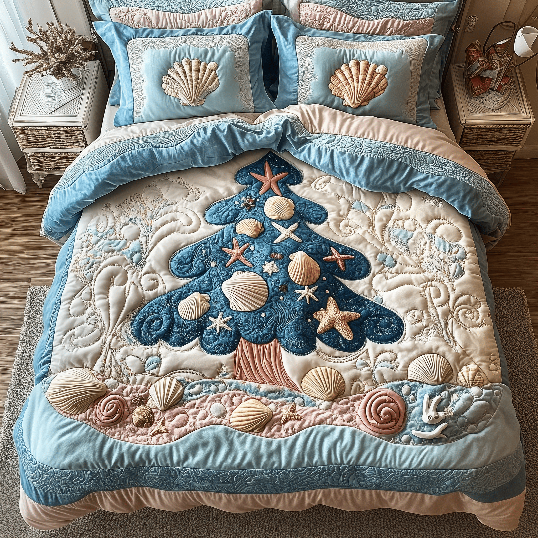 Costal Christmas Tree Quilted Bedding Set Thoughtful Christmas Gifts For Girlfriend