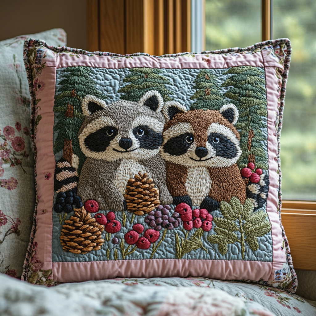 Cottage Bandit Quilted Pillow Case Decorative Throw Pillow Covers Gifts For Raccoon Lovers