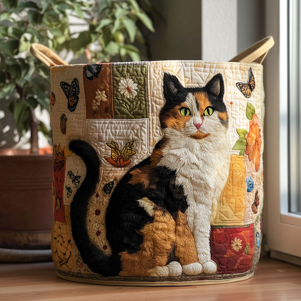 Cottage Cat Dreams Quilted Laundry Basket Large Capacity Quilted Laundry Basket for Clothes Storage