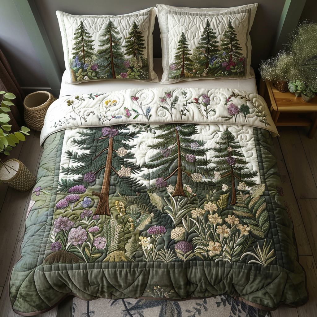 Cottage Forest Quilted Bedding Set Forest Themed Bedroom Ideas Christmas Gift For Family Friends