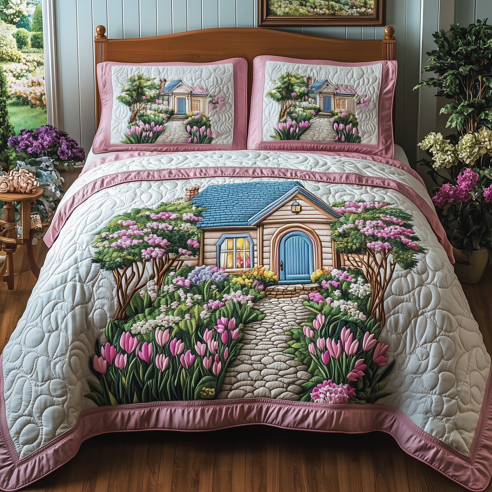 Cottage in Bloom Quilted Bedding Set Duvet Cover Merchandise Our First Home Gifts