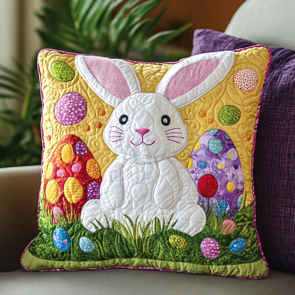 Cottontail Charm Quilted Pillow Case Easter Bunny Pillow Cases Easter Holiday Gift Items