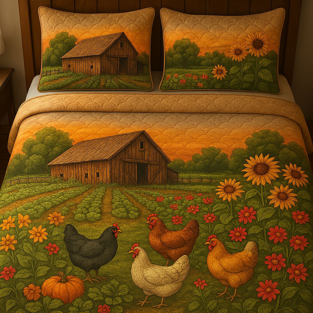 Country Acres Quilted Bedding Set Holiday Season Duvet Cover Set Chicken Lover Gifts