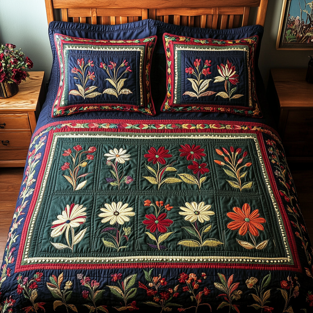 Country Bloom Quilted Bedding Set Special Home Gift Idea for Comfortable Living