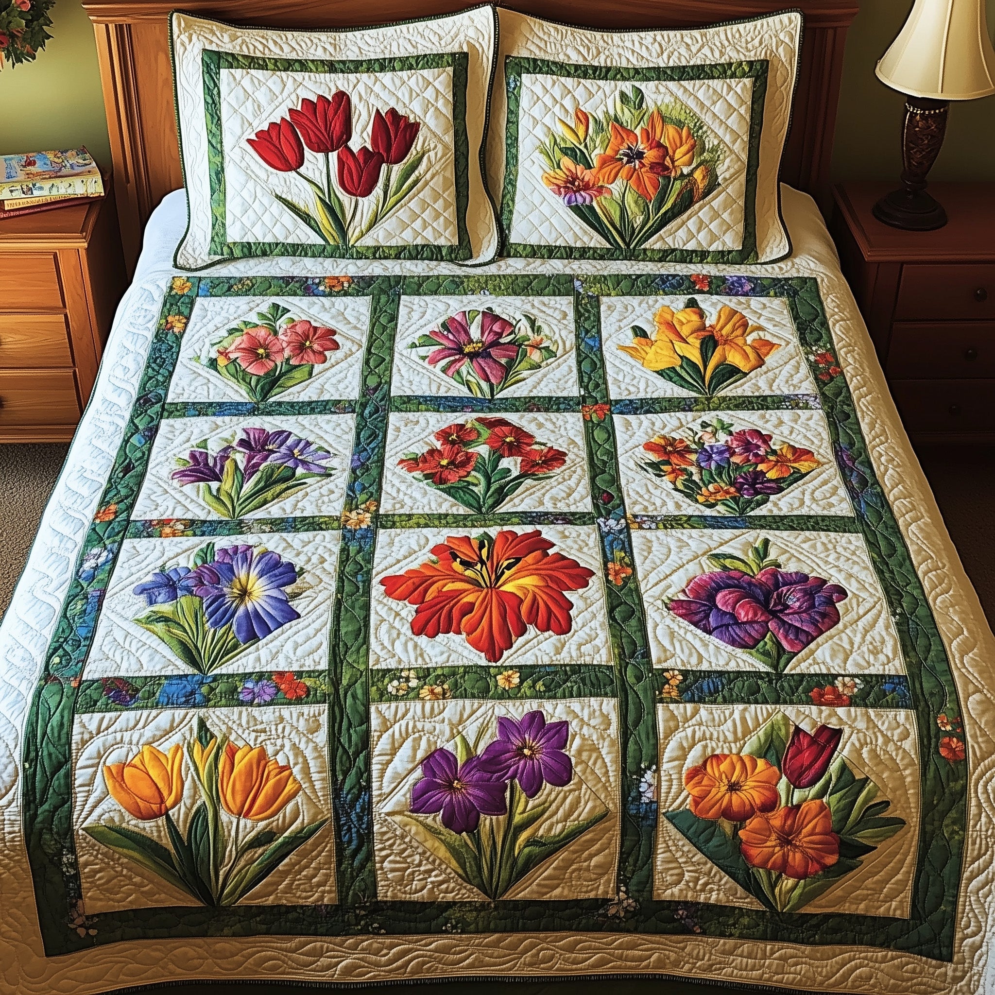 Country Bloom Retreat Quilted Bedding Set Duvet Cover Bed Sheet Presents For Mum From Daughter