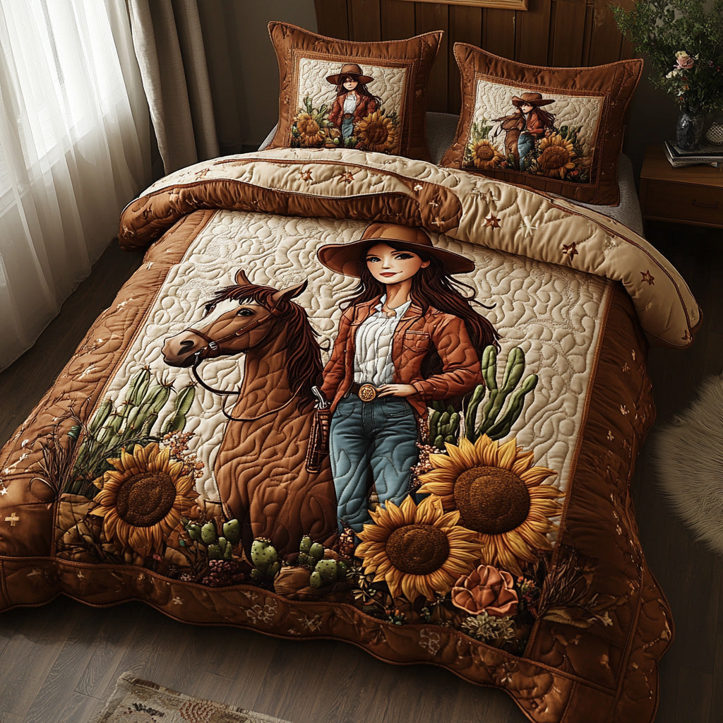 Country Blossom Quilted Bedding Set Cute Room Decor Valentines Gifts For Horse Lovers