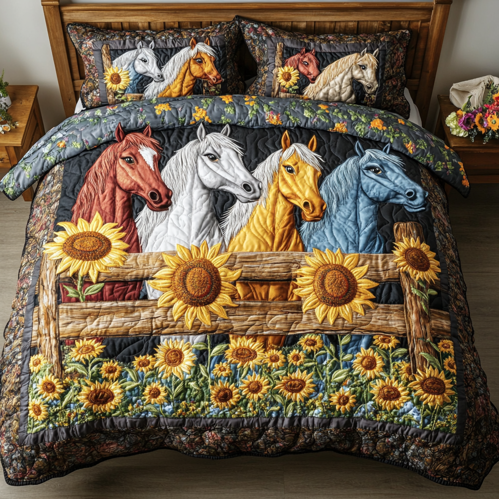Country Canter Quilted Bedding Set Bedspread Set Gifts For People Who Like Horses