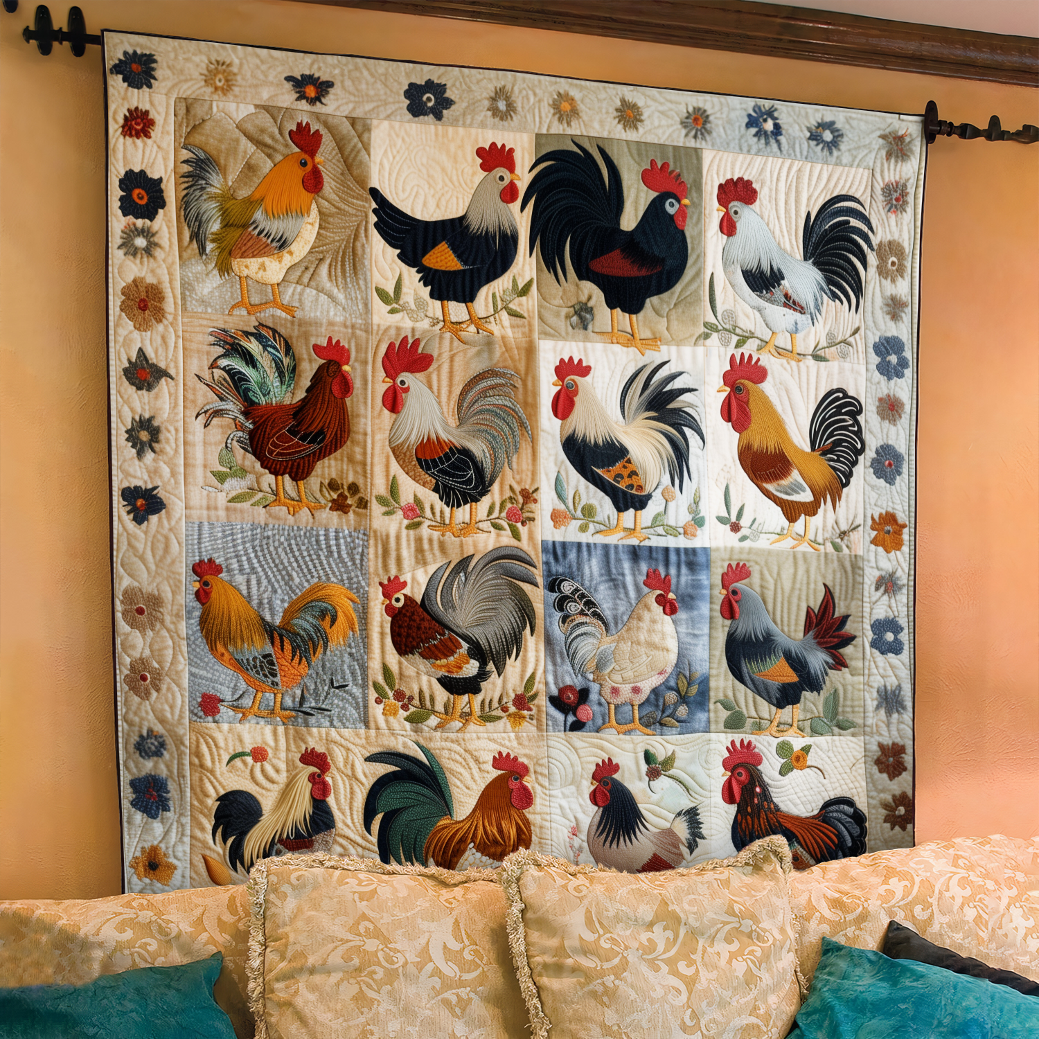 Country Charm Chicken Quilted Blanket Chicken Lover Presents