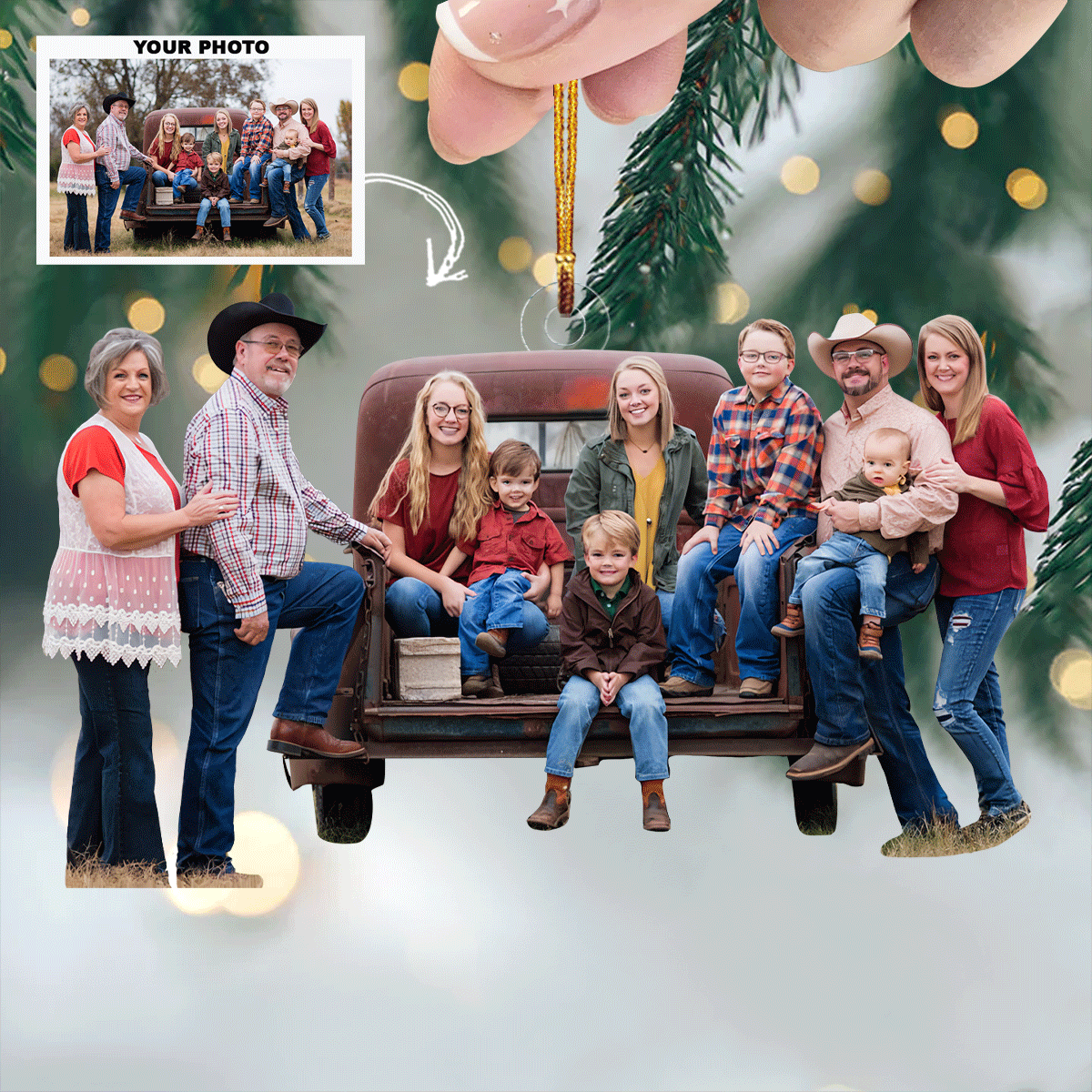Country Charm Crew Personalized Photo Mica Ornament Christmas Gift For Family Members