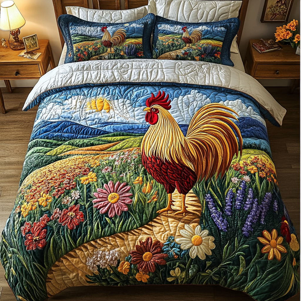 Country Charm Quilted Bedding Set Bed Decorations Gifts For People Who Own Chickens
