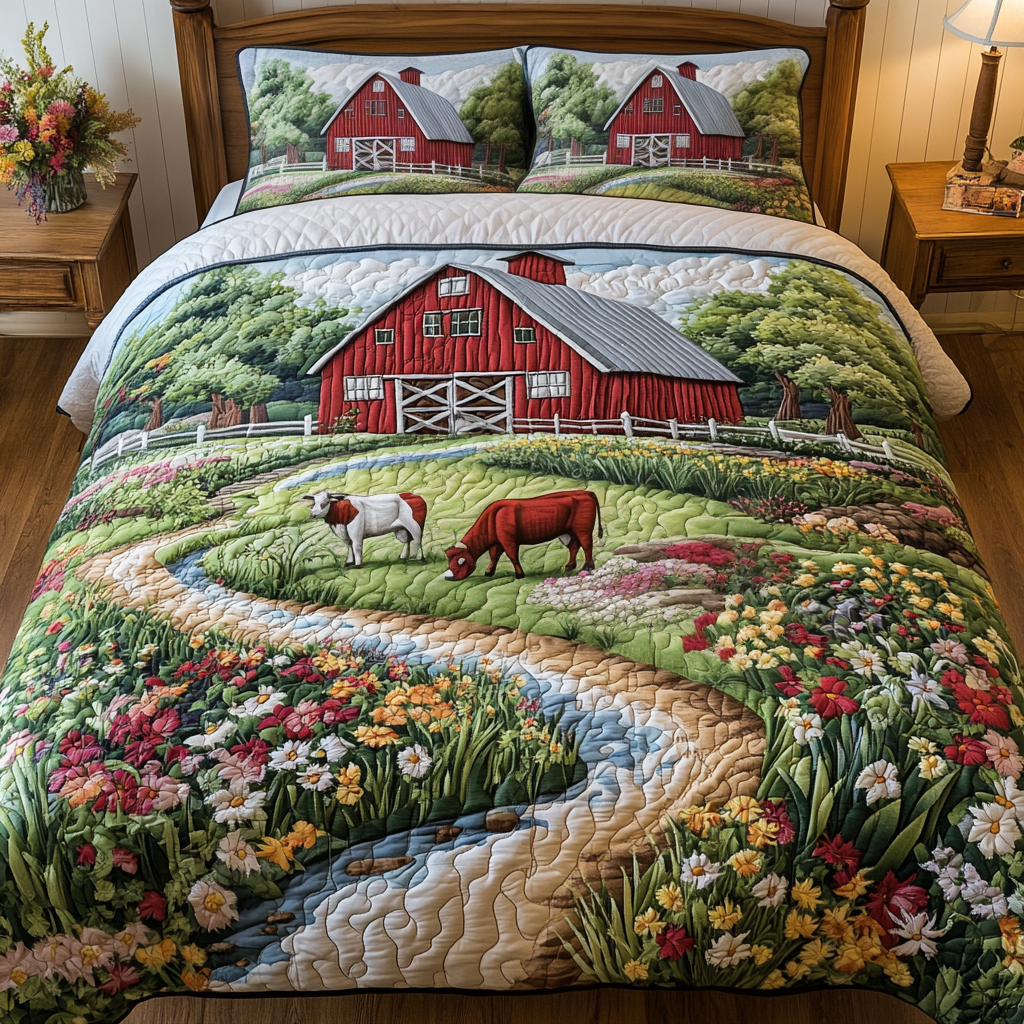 Country Charm Quilted Bedding Set Bedroom Decor Tractor Gifts For Men