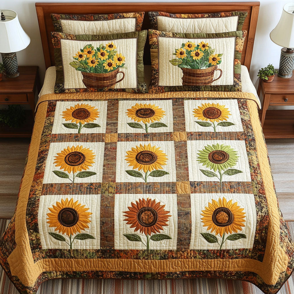 Country Charm Quilted Bedding Set Cozy Bedroom Decor Sunflower Gifts For Women