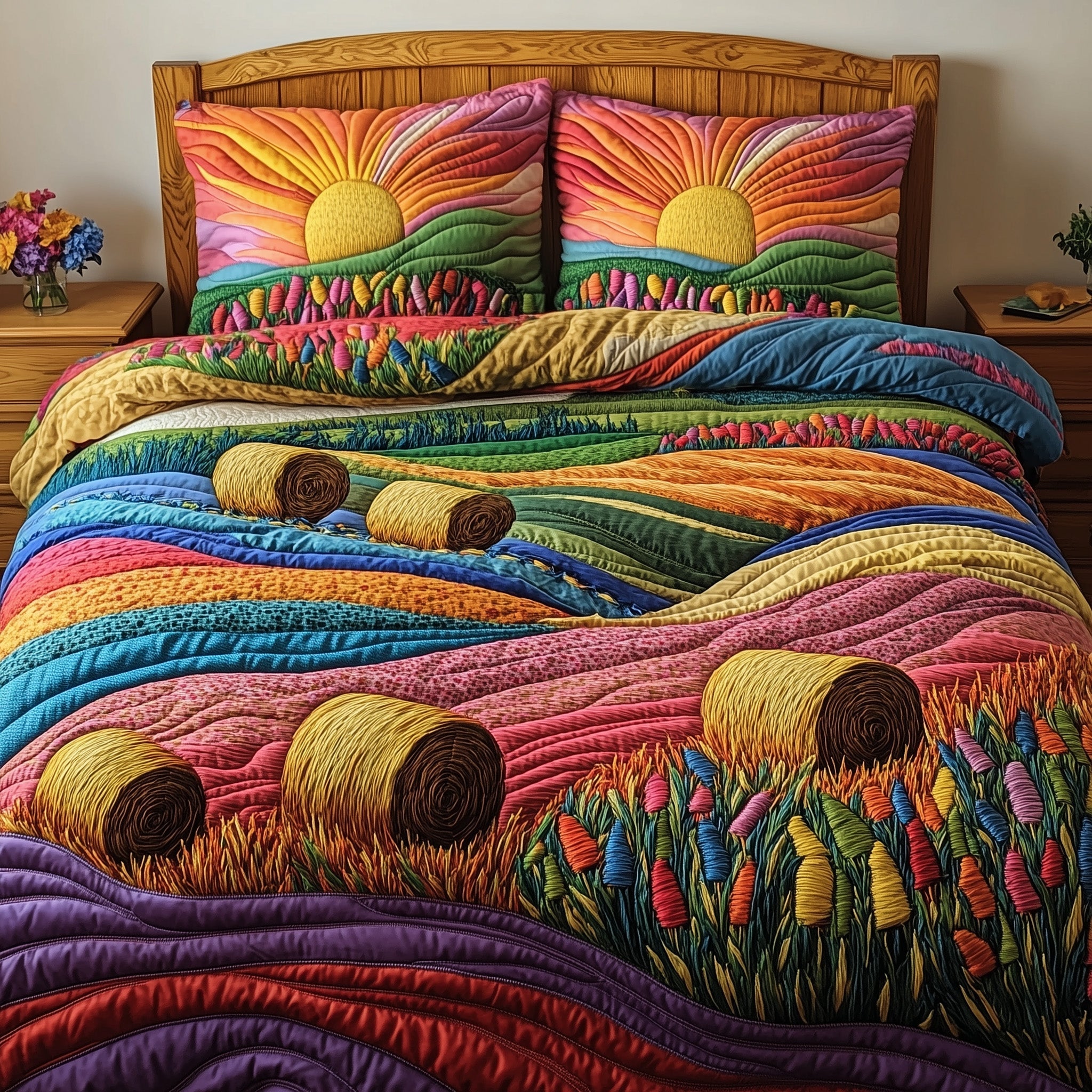 Country Charm Quilted Bedding Set Duvet Cover Bed Sheet Xmas Presents For Son In Law