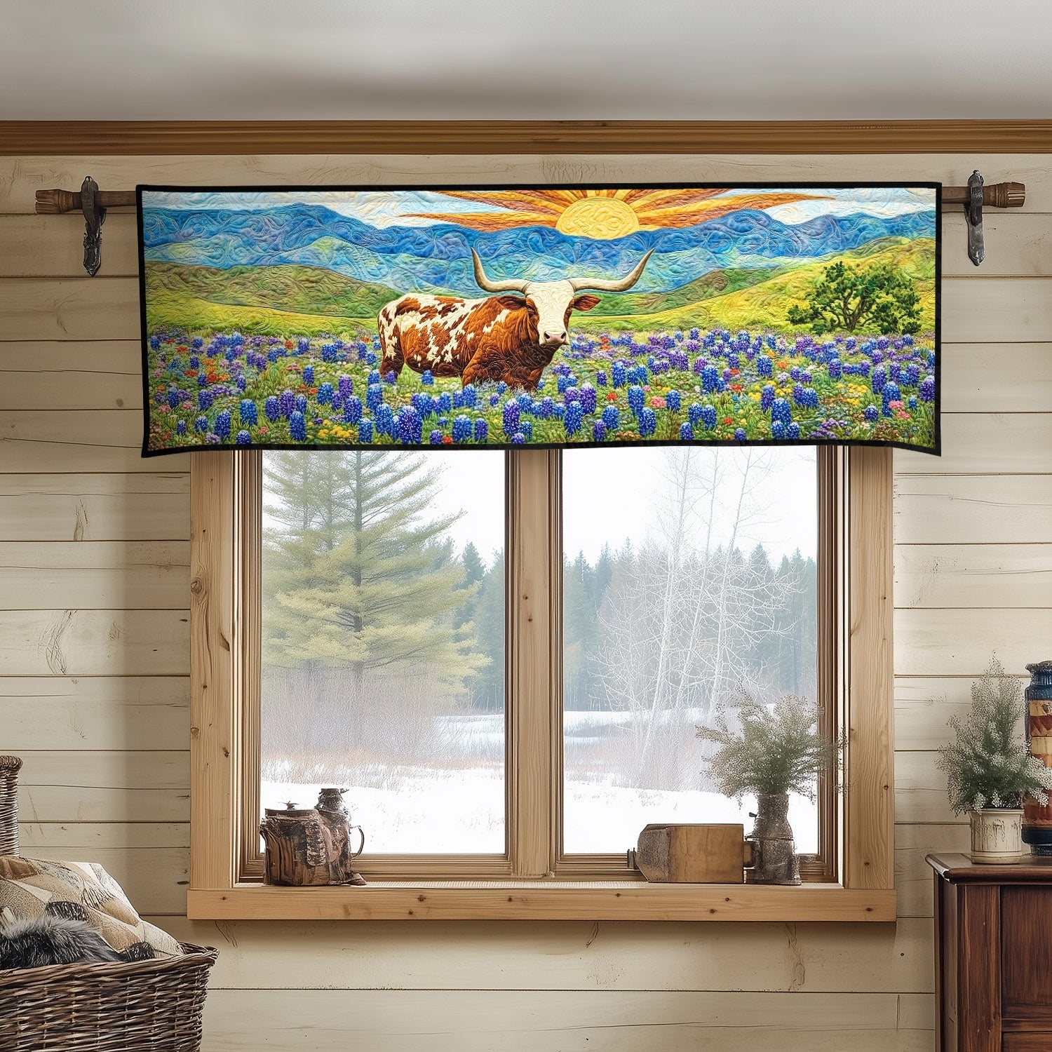 Country Charm Quilted Valance Christmas House Decor Blanket With Sunflowers