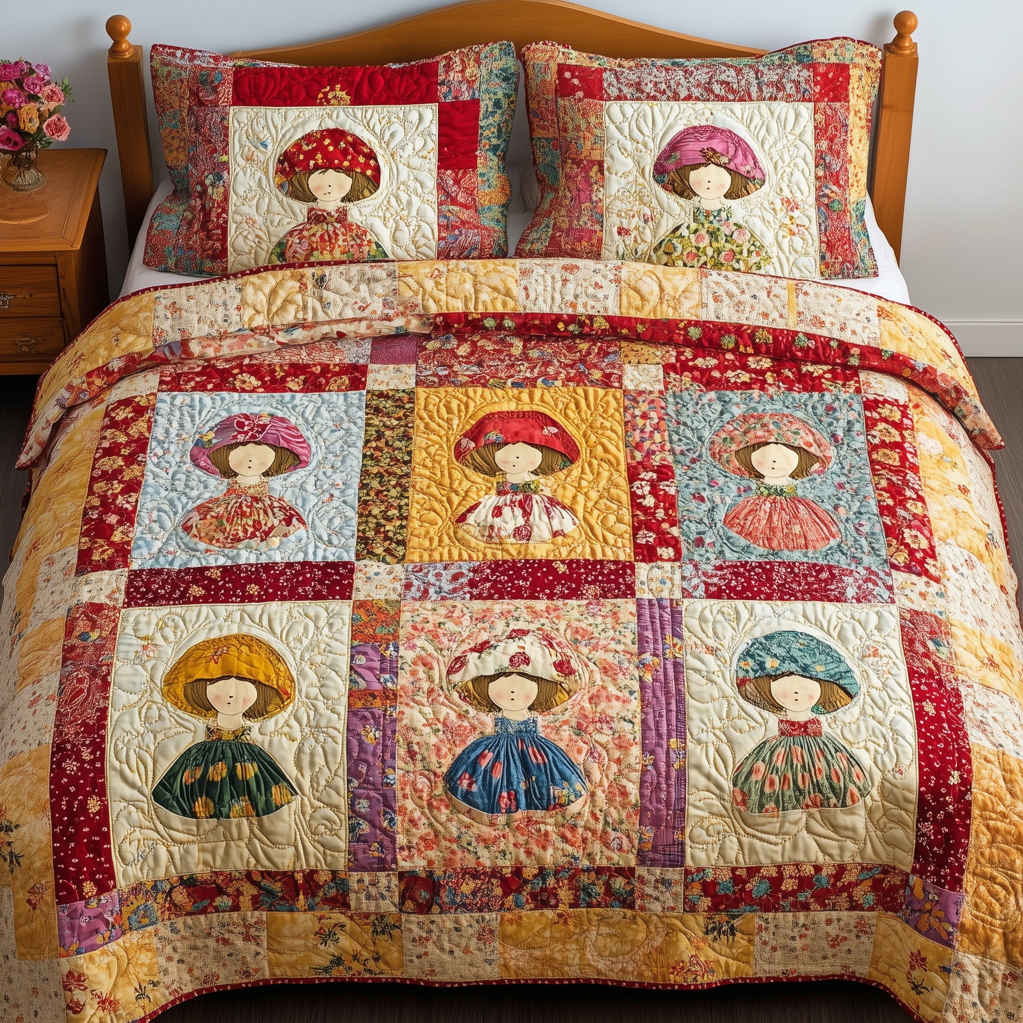 Country Charm Sue Quilted Bedding Set Duvet Cover Bed Sheet Cool Secret Santa Gifts
