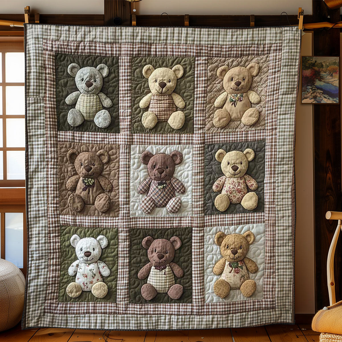 Country Charm Teddy Bear Quilted Blanket Christmas Throws Father Christmas Gifts