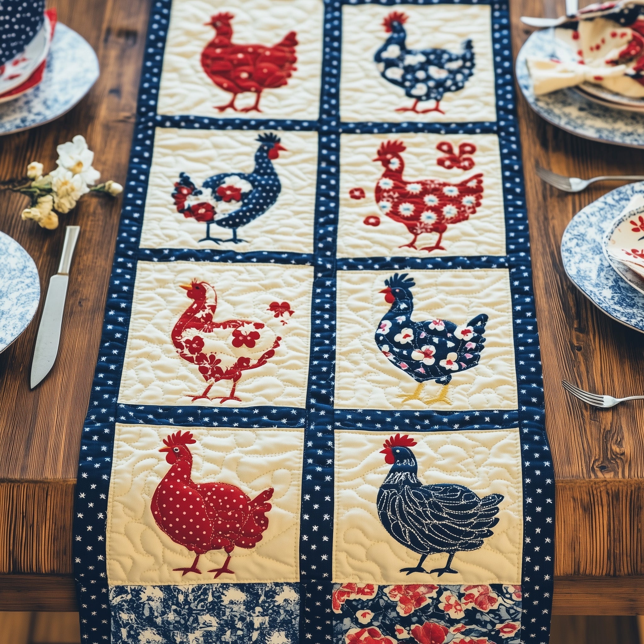 Country Chic Cluckers Quilted Table Runner Christmas Table Runner