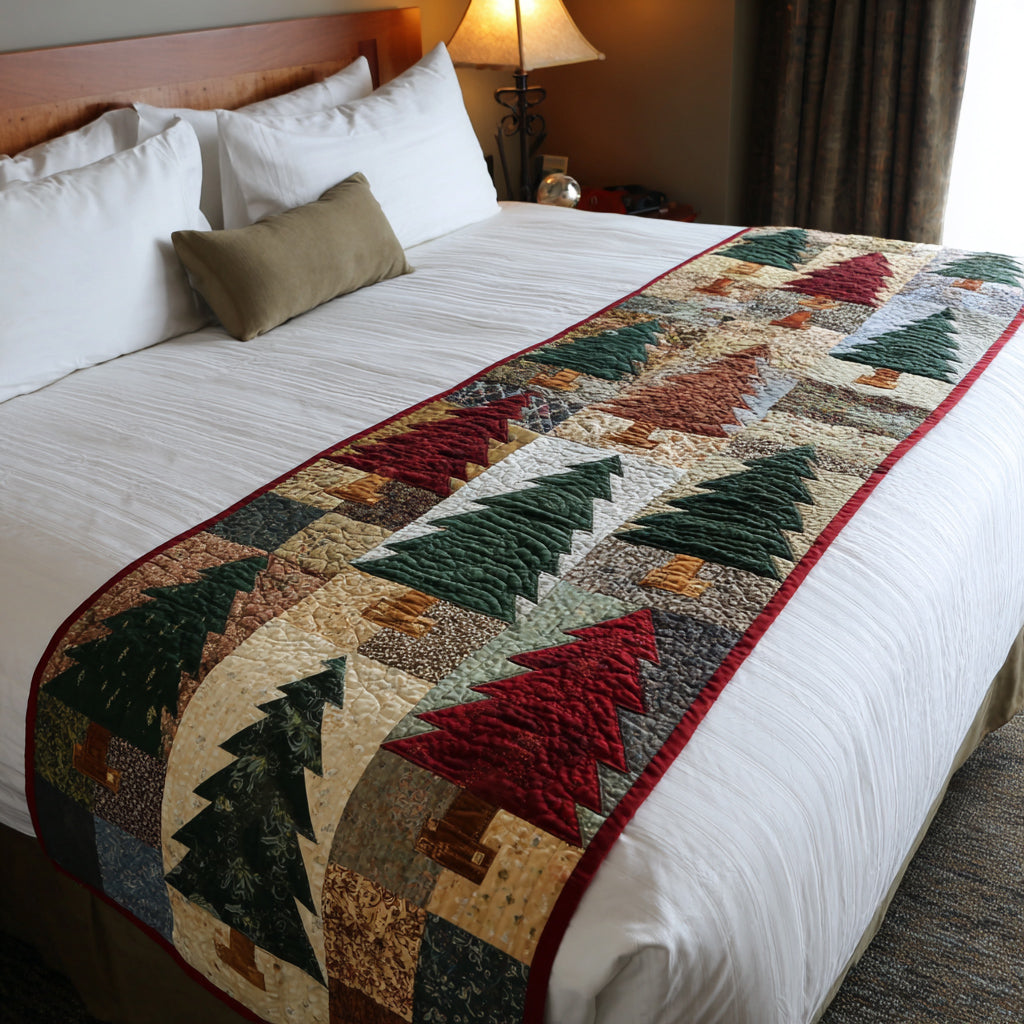 Country Christmas Tree Quilted Bed Runner Holiday Bed Runner Holiday Gift Ideas