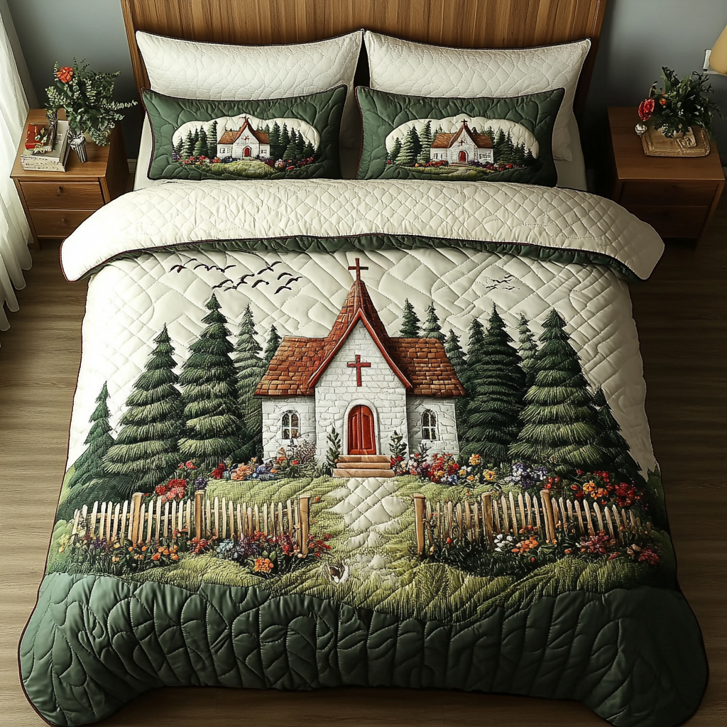 Country Church Quilted Bedding Set Bed Decorations Small Gifts For Church Members
