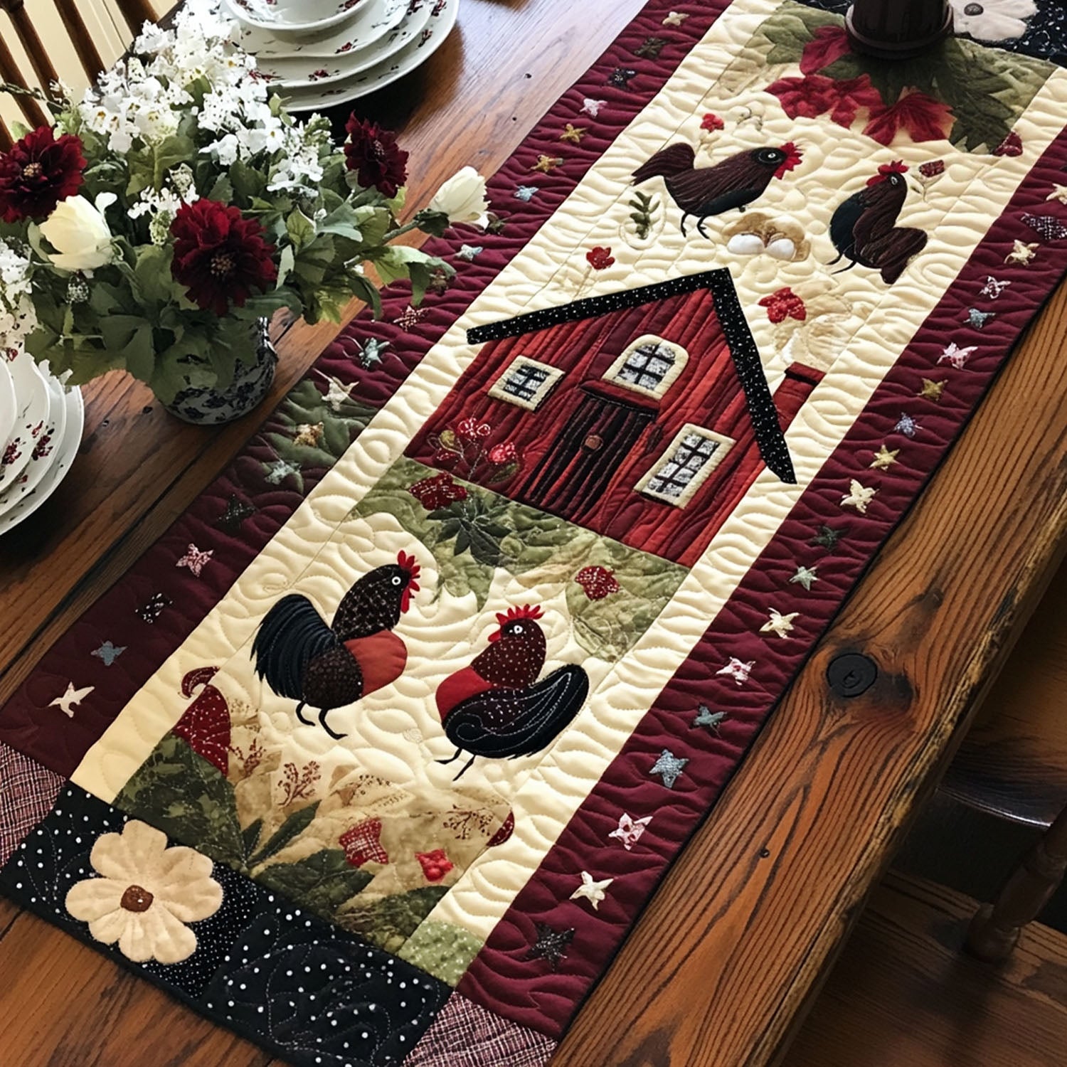 Country Cluck Quilt Quilted Table Runner Dining Decor Best Gifts For Chicken Owners