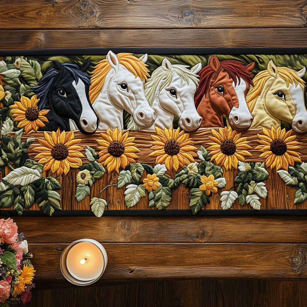 Country Companions Quilted Table Runner Dining Room Decor Unique Gifts For Horse Lovers