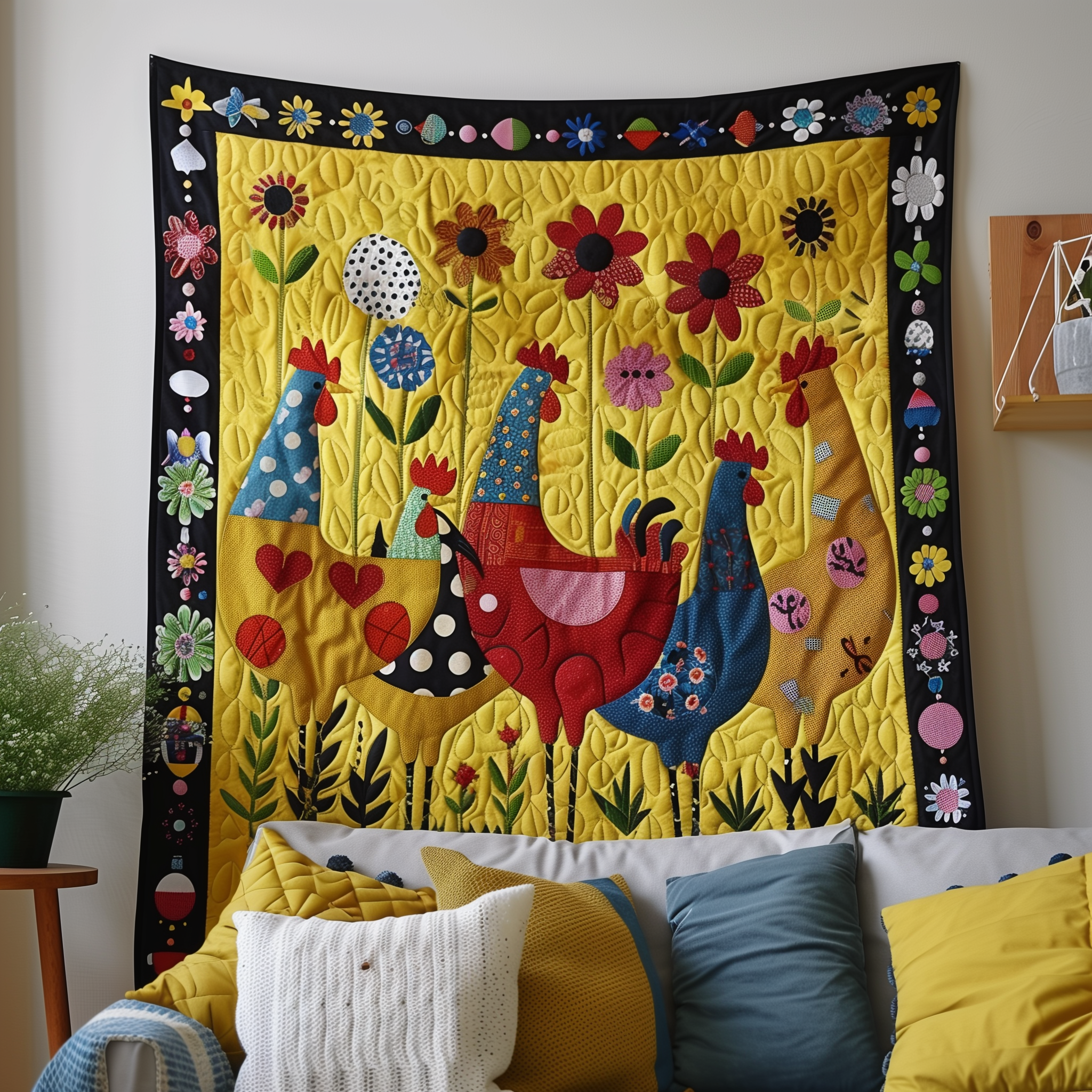 Country Cottage Farm Quilted Blanket Gifts For Chicken Owners