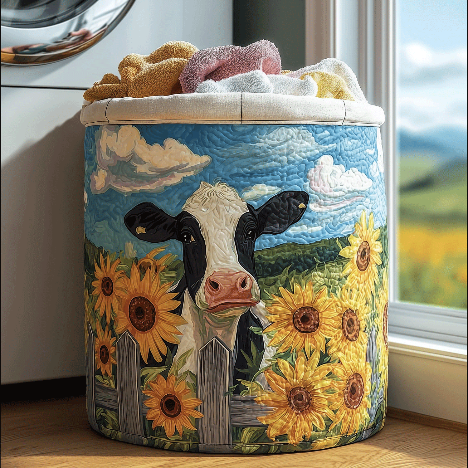 Country Cow Quilted Laundry Basket Perfect Gift For Apartment Living
