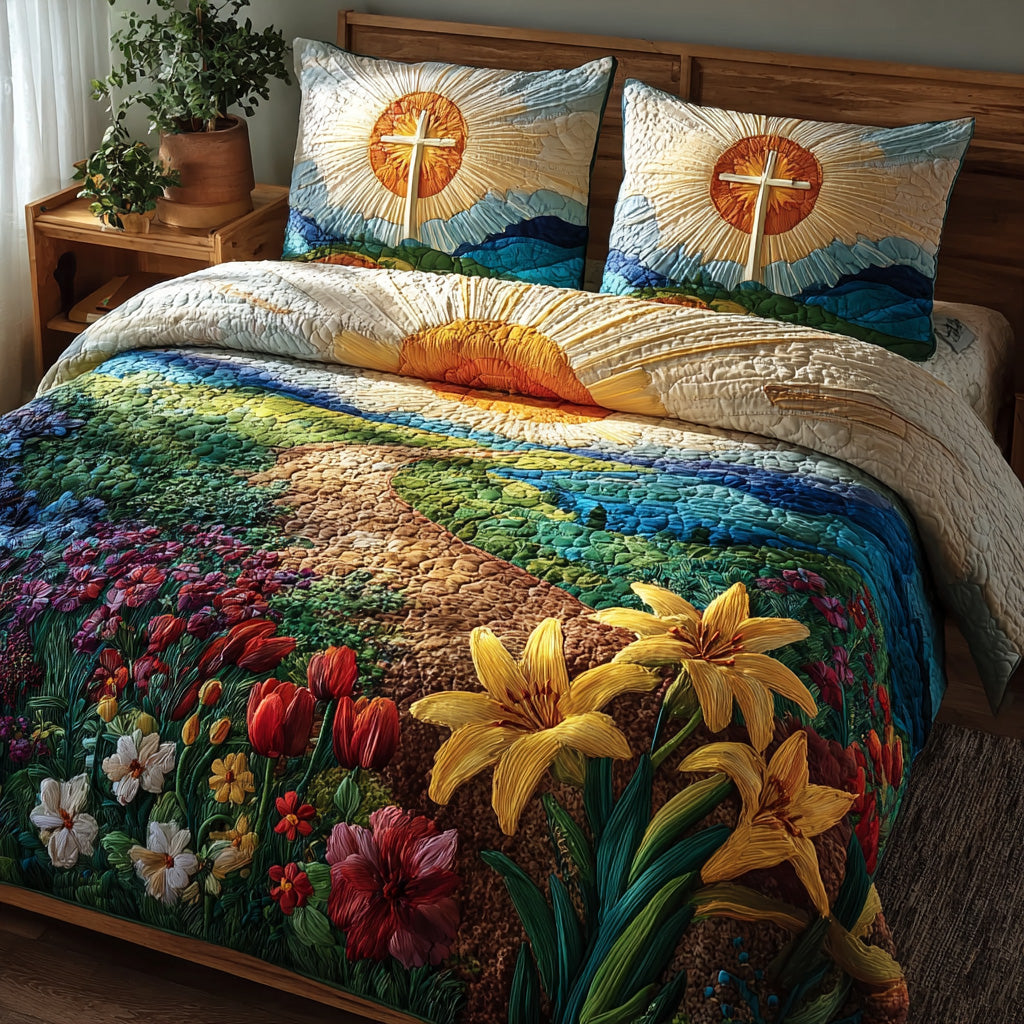 Country Cross Quilted Bedding Set Cool Bedroom Decor Good Family Christmas Presents