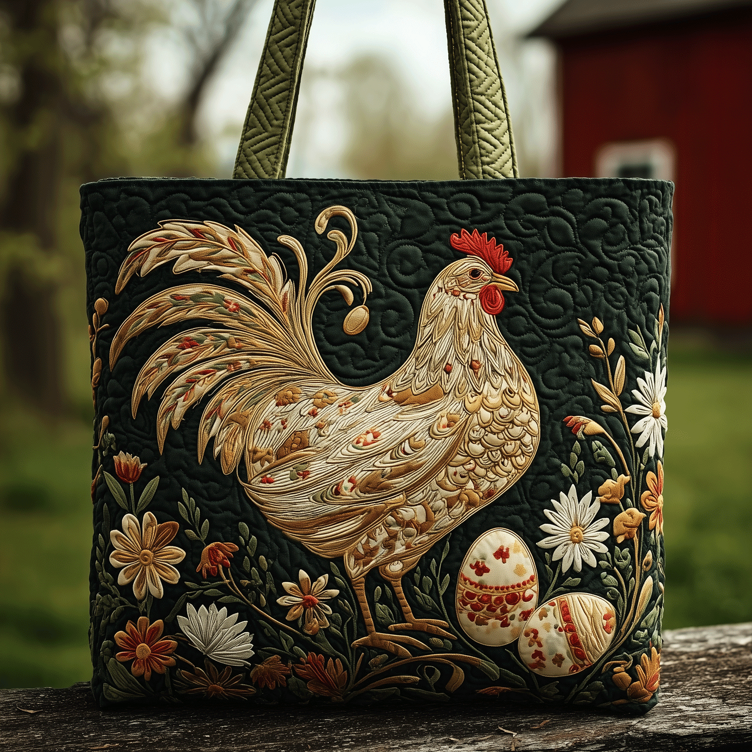Country Eggscape Quilted Tote Bag Chicken Gifts For Him Her