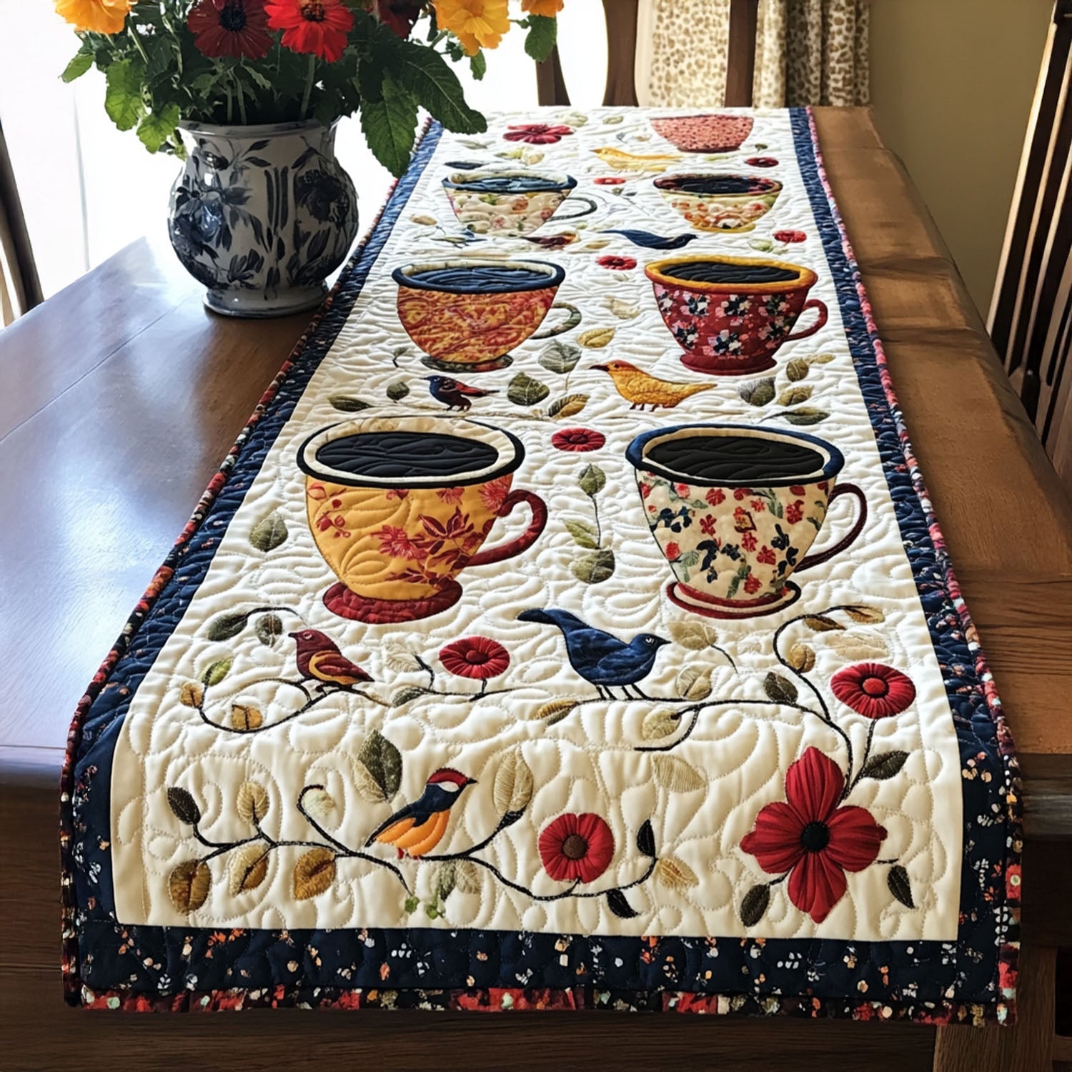 Country Essence Quilted Table Runner Spring Table Runner Bird Lover Gifts For Her