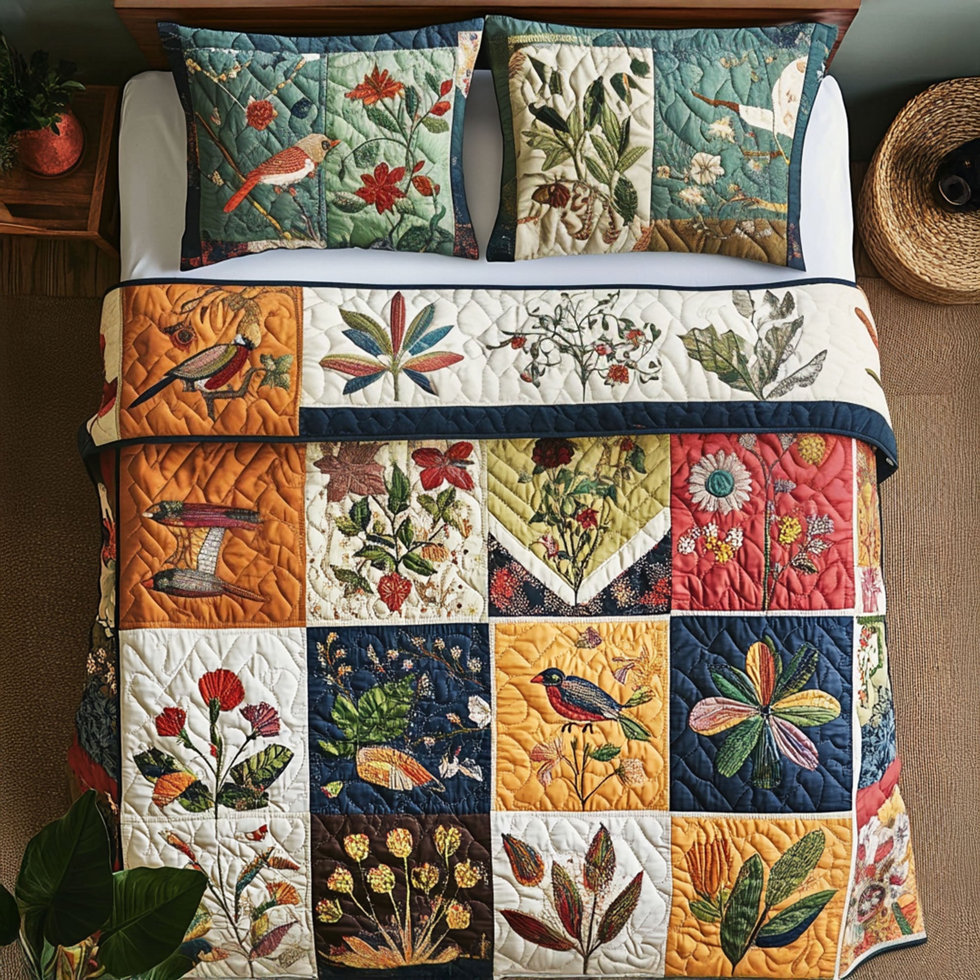 Country Fleur Quilted Bedding Set Aesthetic Room Decor Gifts For The Flower Lover