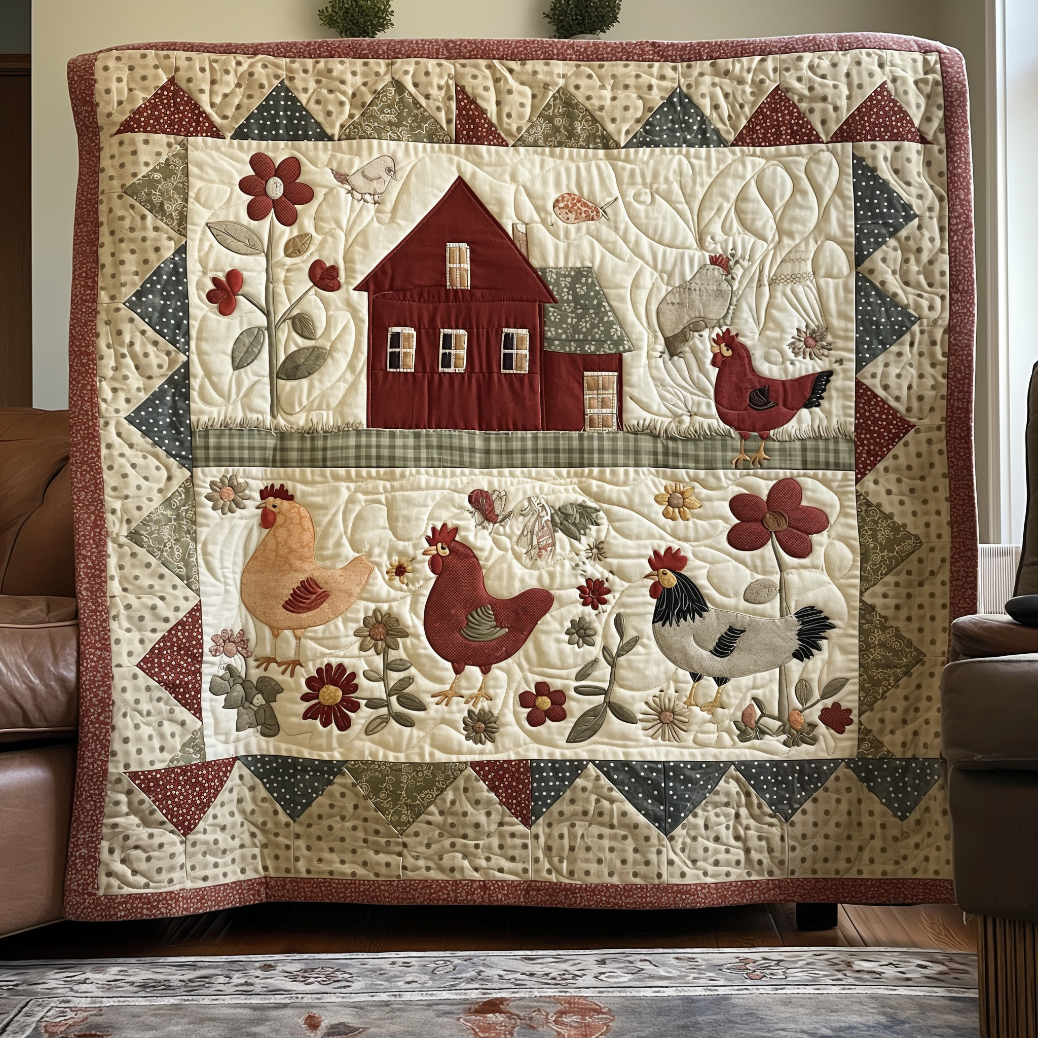 Country Garden Chicken Quilted Blanket Presents For Chicken Love