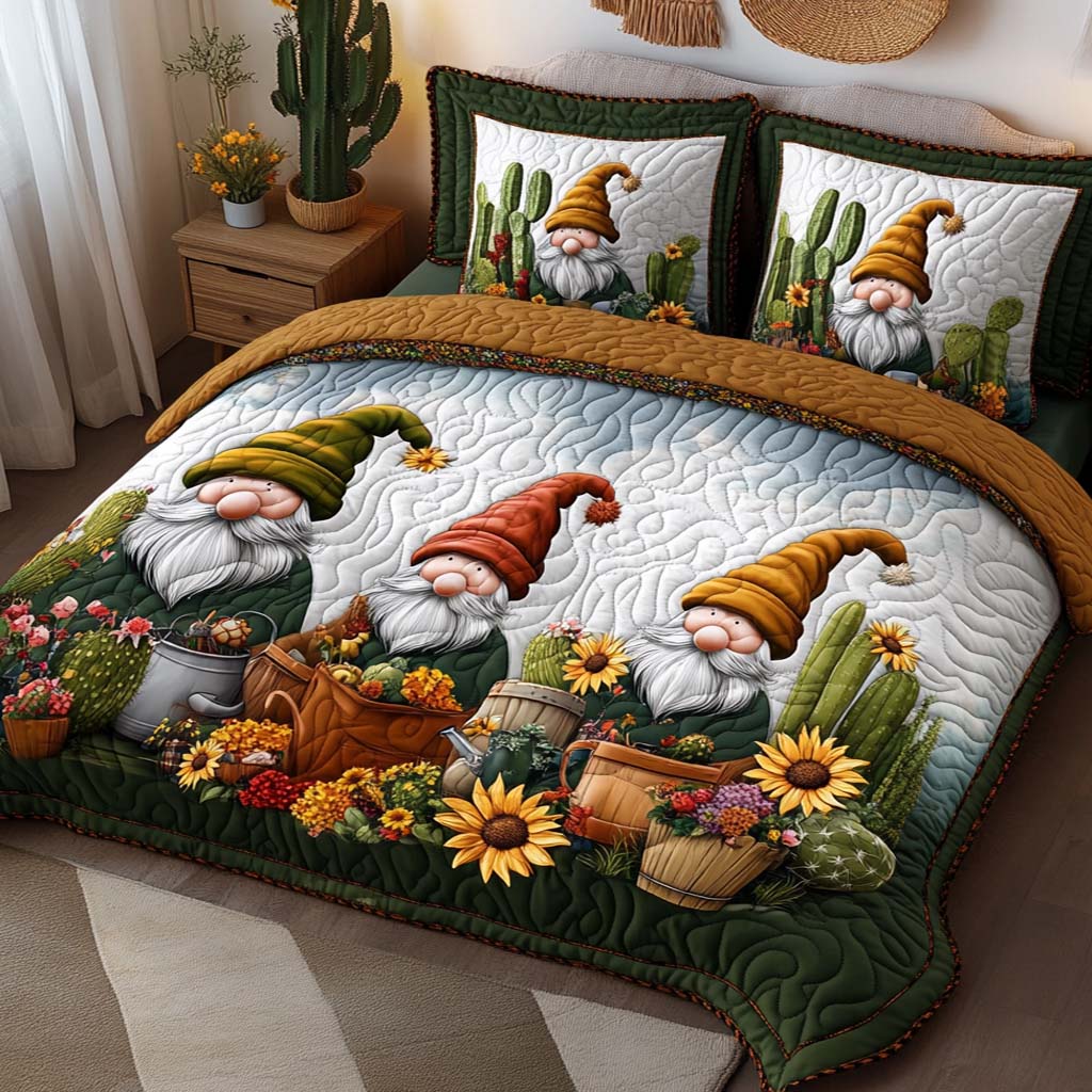 Country Gnome Charm Quilted Bedding Set Bedroom Decor Ideas Gnome Themed Gifts