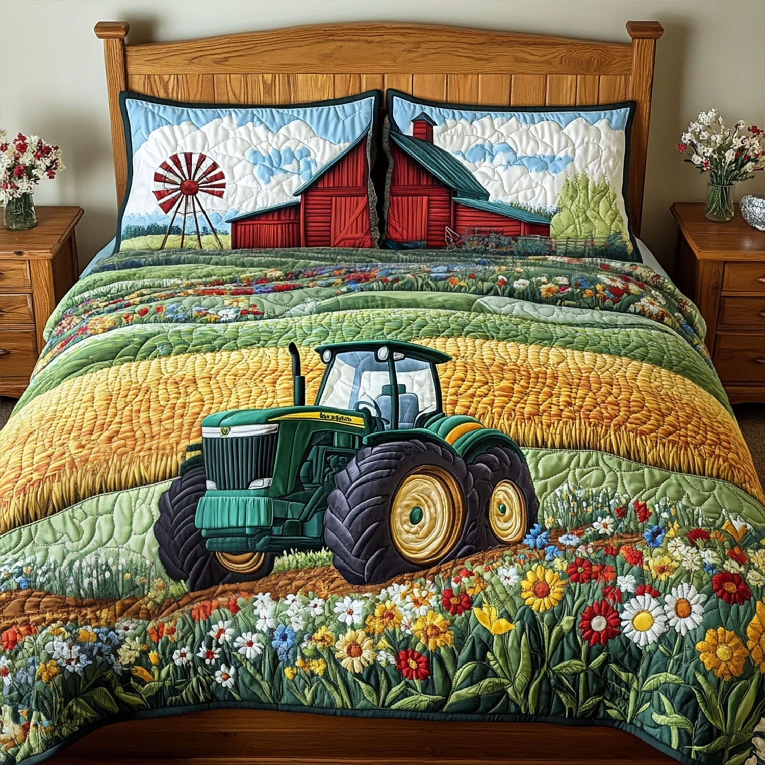Country Harvest Quilted Bedding Set Bedroom Decorations Tractor Gifts For Men
