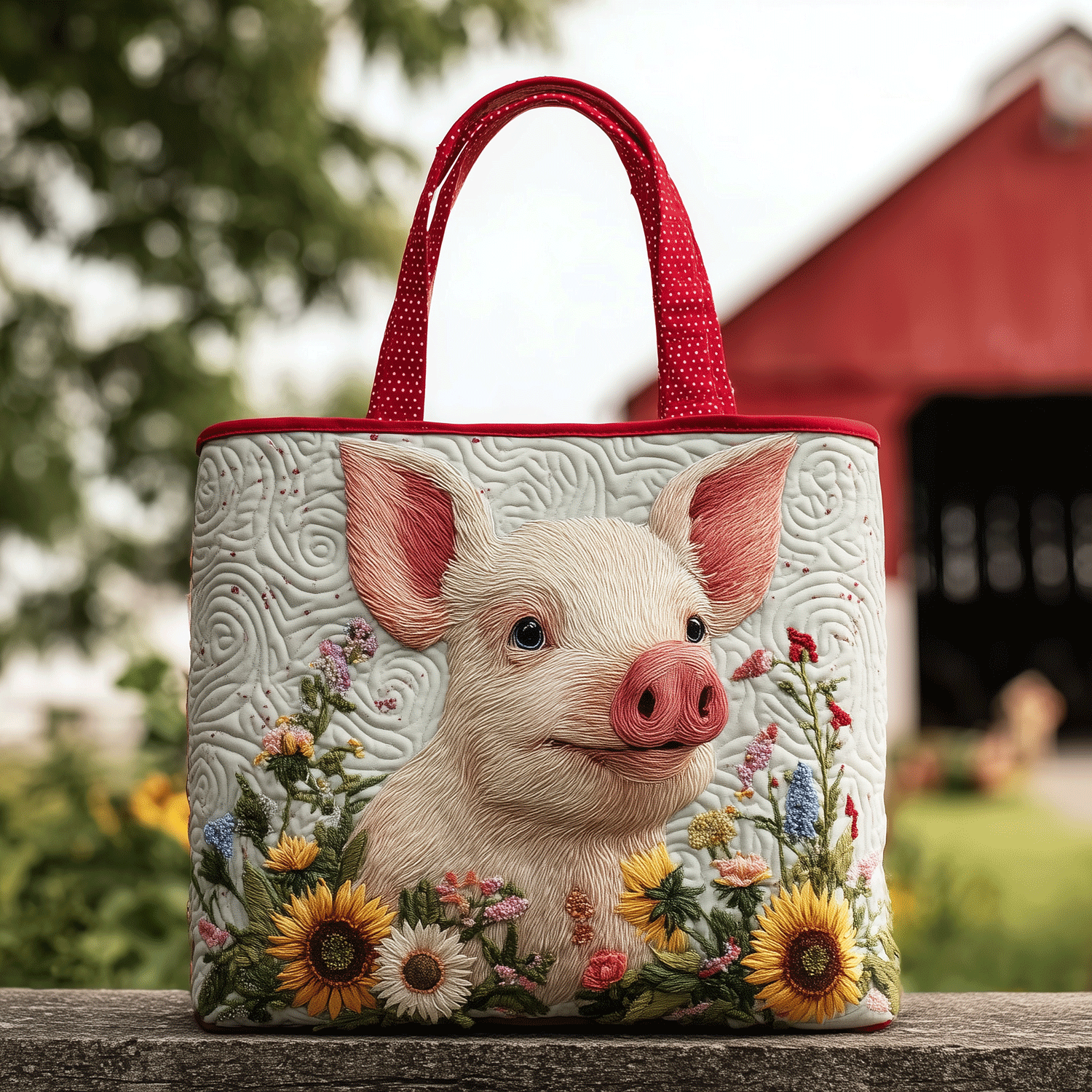 Country Pig Quilted Tote Bag Guinea Pig Gifts For Owners
