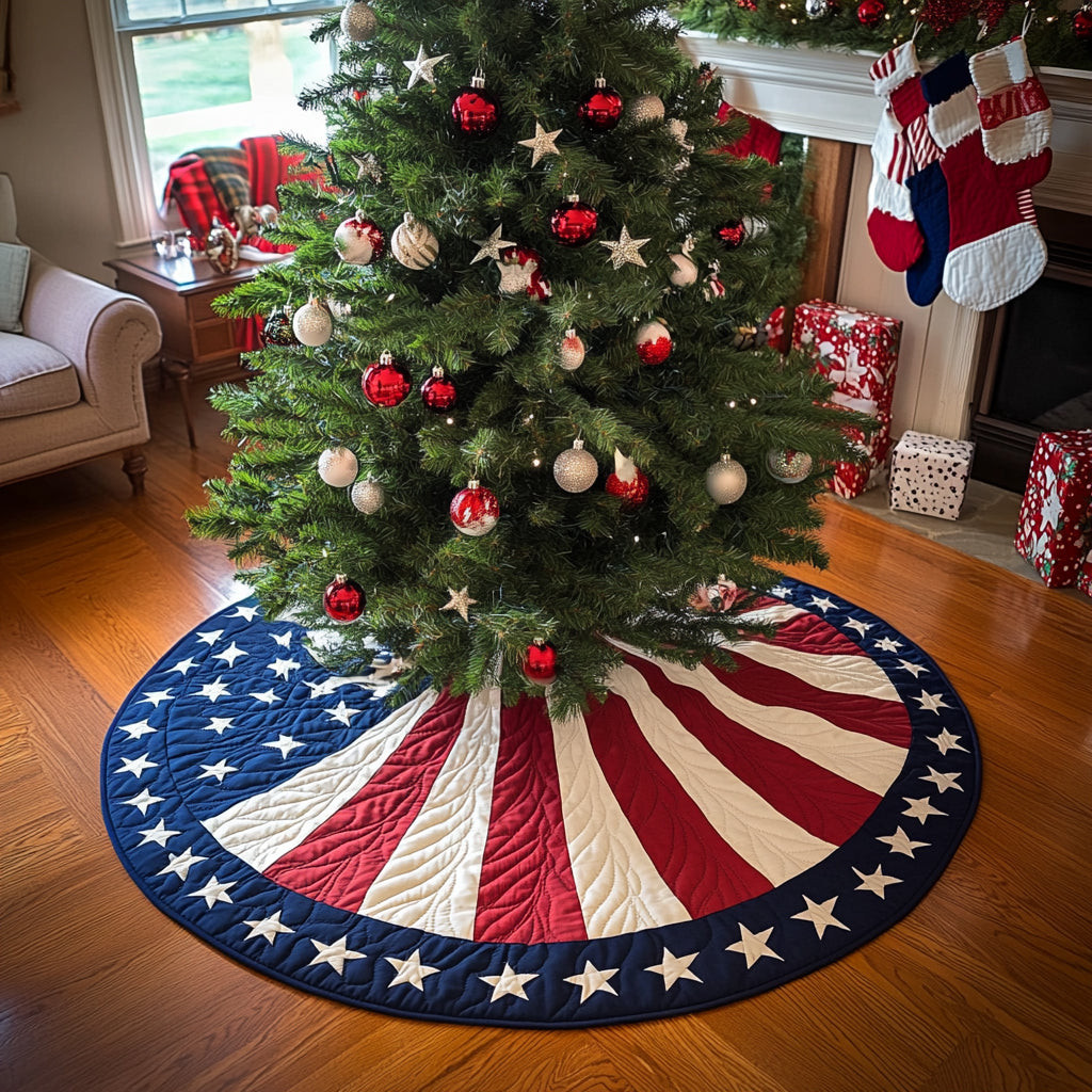 Country Pride Christmas Quilted Tree Skirt Xmas Tree Decor Christmas Gifts For Patriots