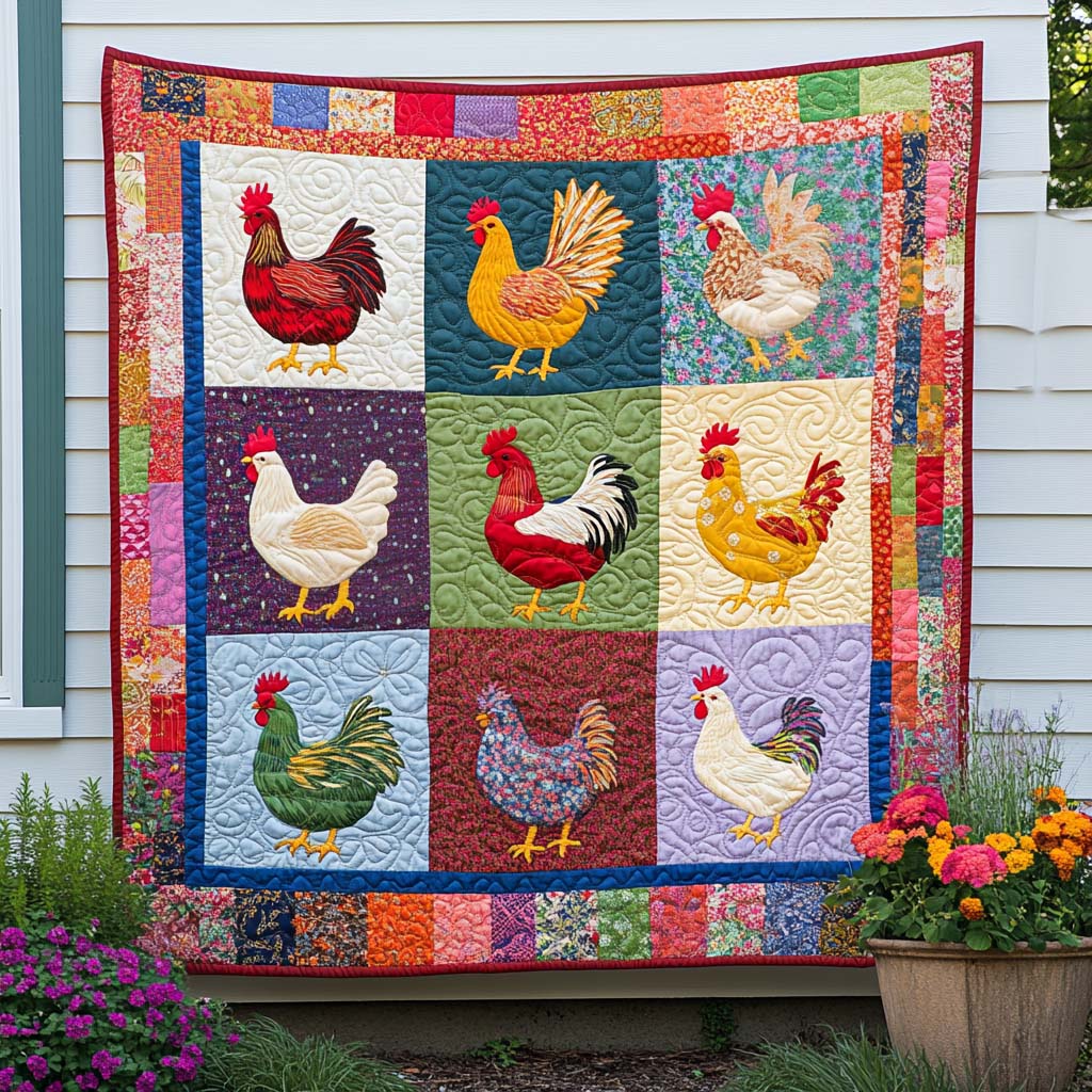 Country Roosters Quilted Blanket Xmas Holiday Best Gifts For Chicken Owners
