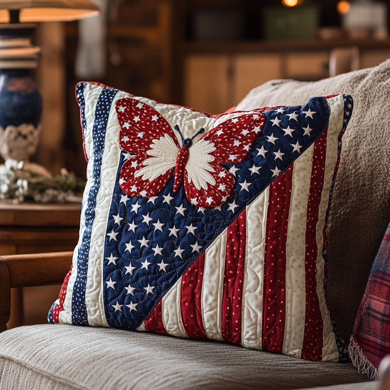 Country Starflight Quilted Pillow Case Holiday Pillow Covers Gift For Butterfly Lover