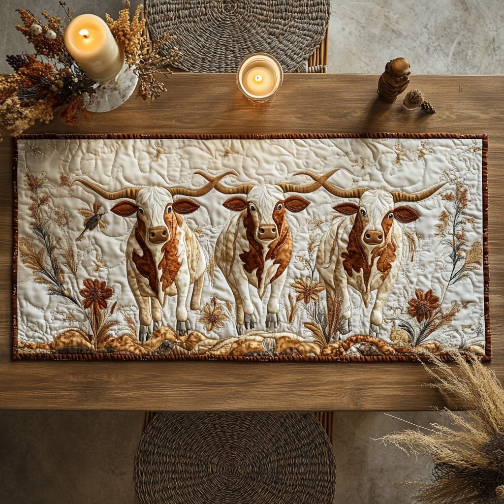 Country Strength Quilted Table Runner Dinner Table Decor Texas Gifts For Women