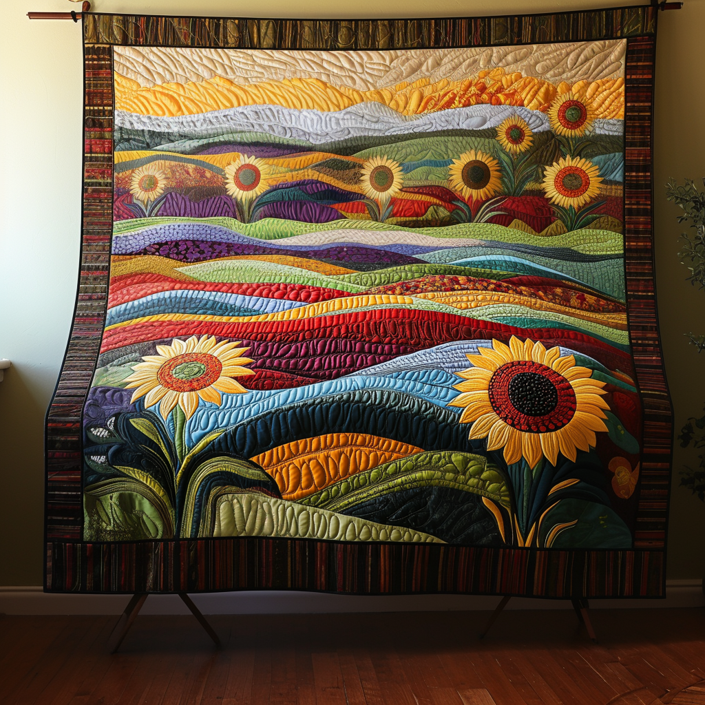 Country Sunflower Dreams Quilted Blanket Bed Christmas Decor Gifts For Sunflower Lovers