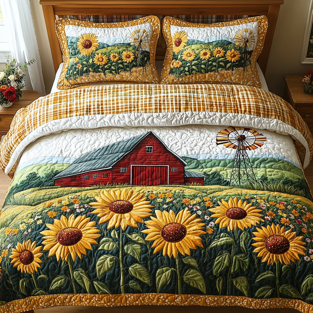 Country Sunrise Quilted Bedding Set Cute Farmhouse Bedroom Ideas Gifts For Family