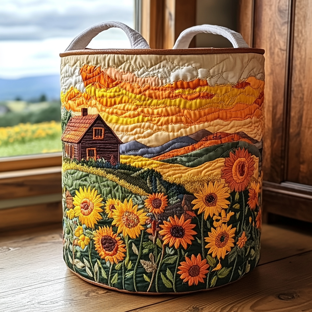 Country Sunrise Quilted Laundry Basket Merch For Home And Bedroom
