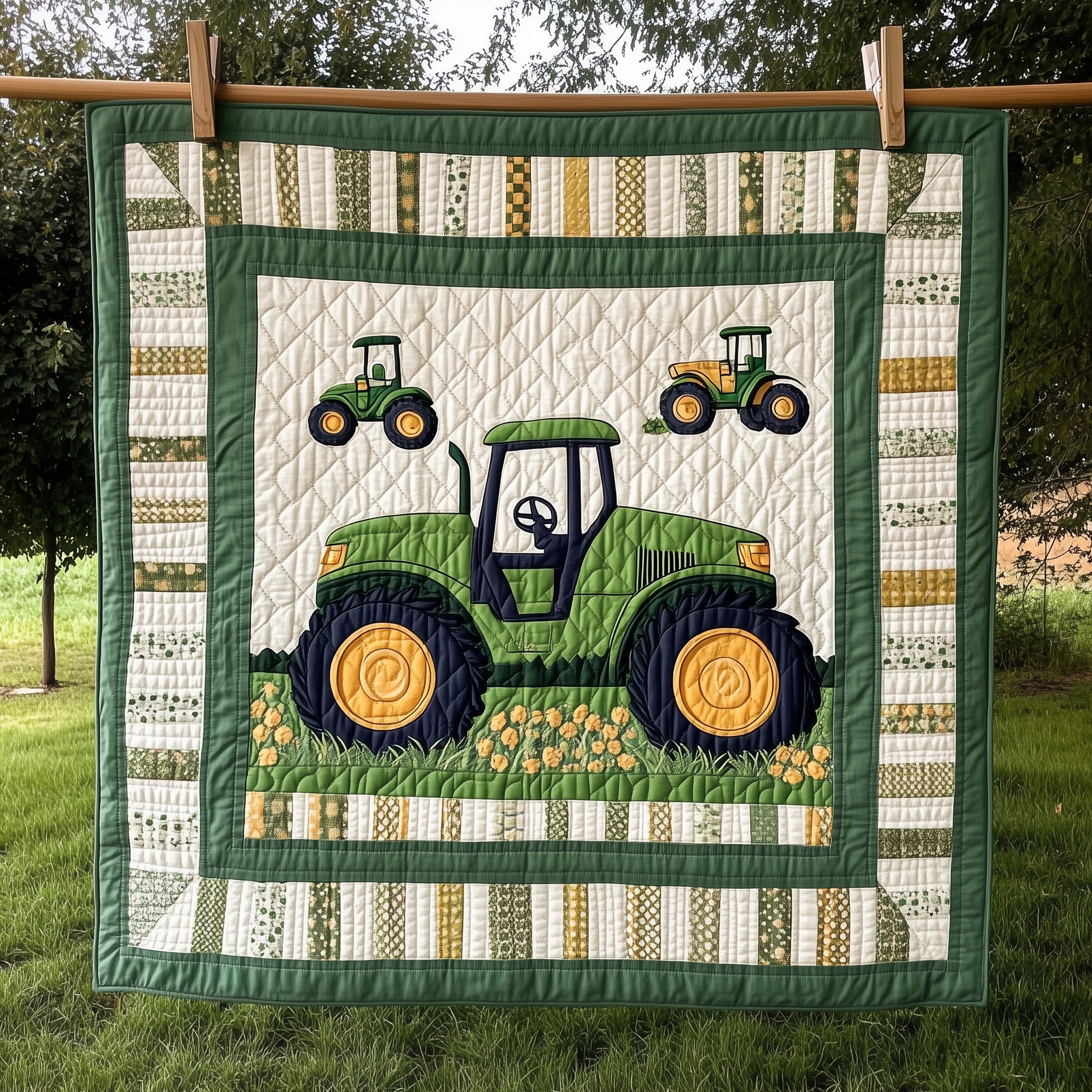 Country Tractor Baby Blanket Handmade Quilt Cozy Crib Bedding Gift For Farm Loving Families