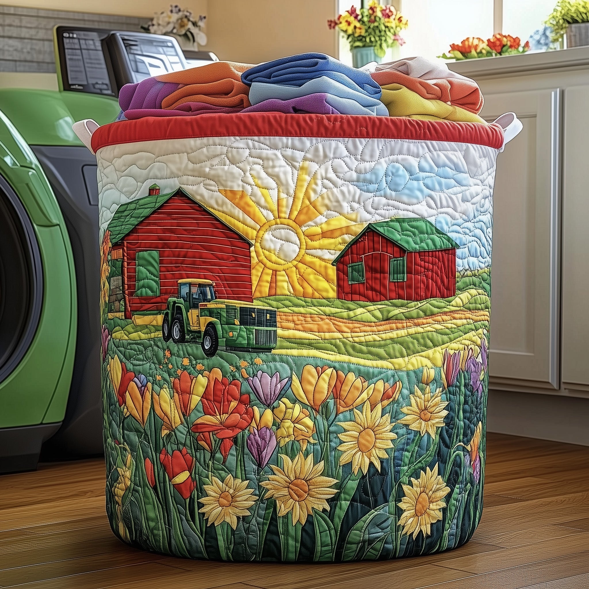 Country Tractor Quilted Laundry Basket Foldable Fabric Clothes Hamper Present For Father